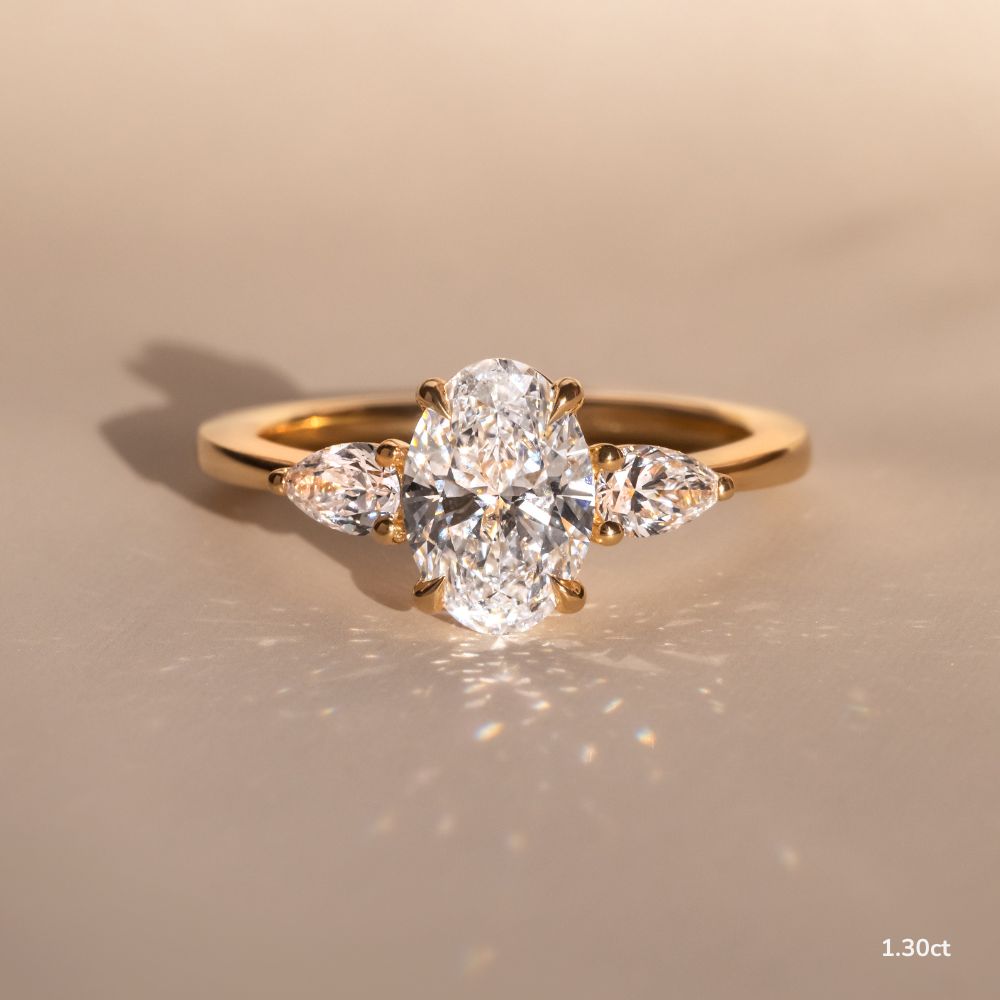 Marquise Shaped Three Stone Lab Grown Diamond Engagement Ring