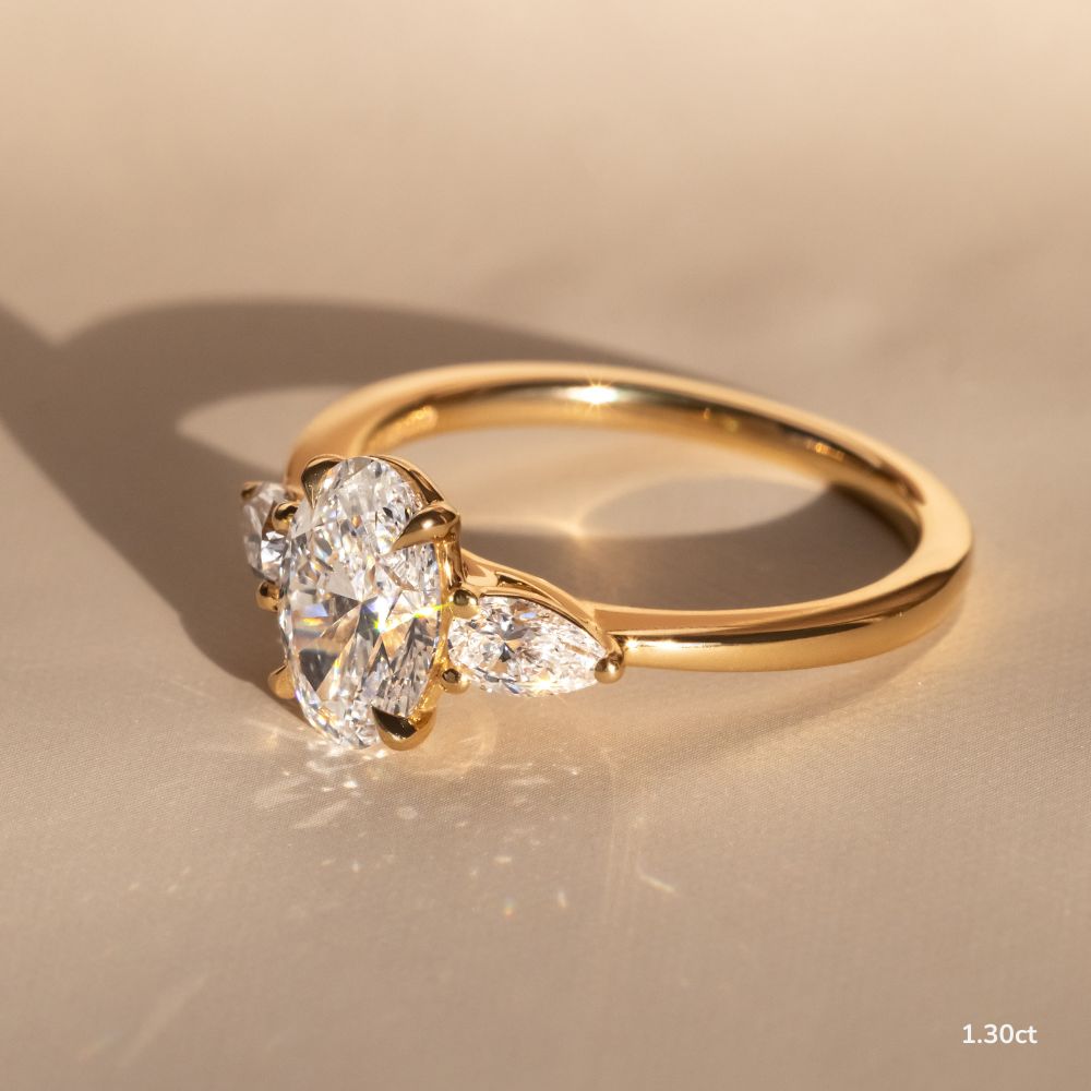 Marquise Shaped Three Stone Lab Grown Diamond Engagement Ring