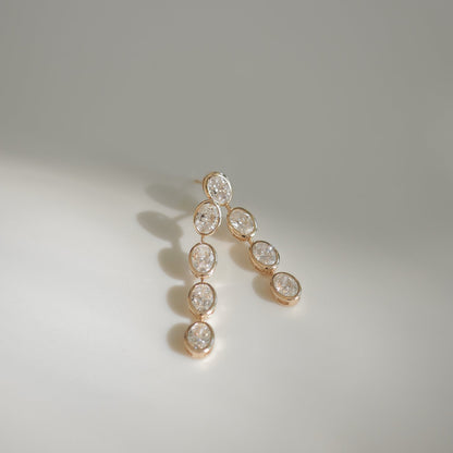 5.5 TCW Oval Shaped Lab Grown Diamond Bezel Drop Earrings