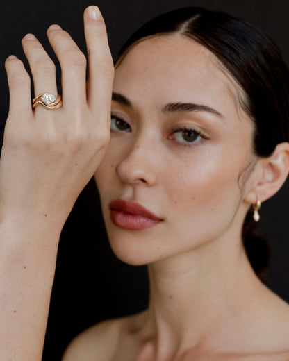 1.5 CT East West Oval Lab Grown Engagement Ring with Plain Stacking Band