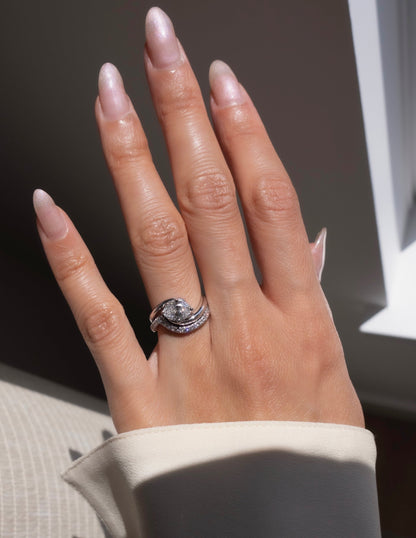 1.5 CT East West Oval Lab Grown Engagement Ring with Minimal Pave Stacking Band