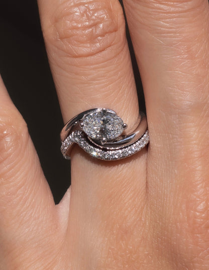 1.5 CT East West Oval Lab Grown Engagement Ring with Minimal Pave Stacking Band