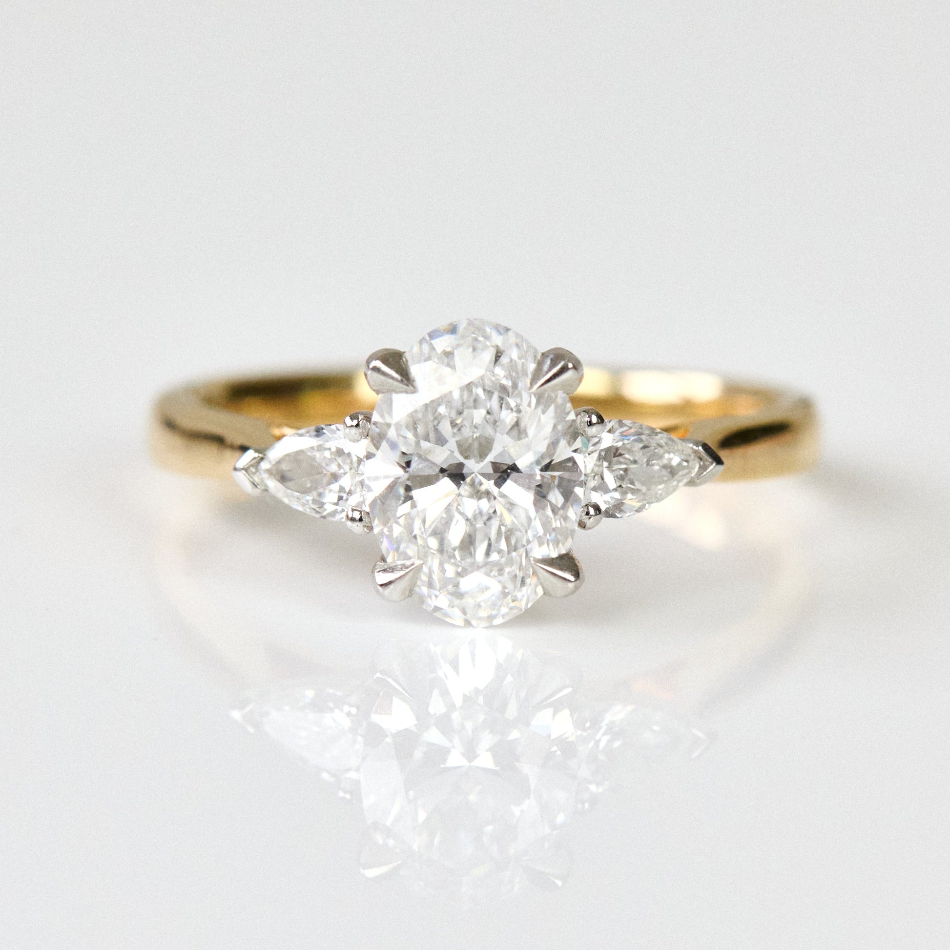 Marquise Shaped Three Stone Lab Grown Diamond Engagement Ring