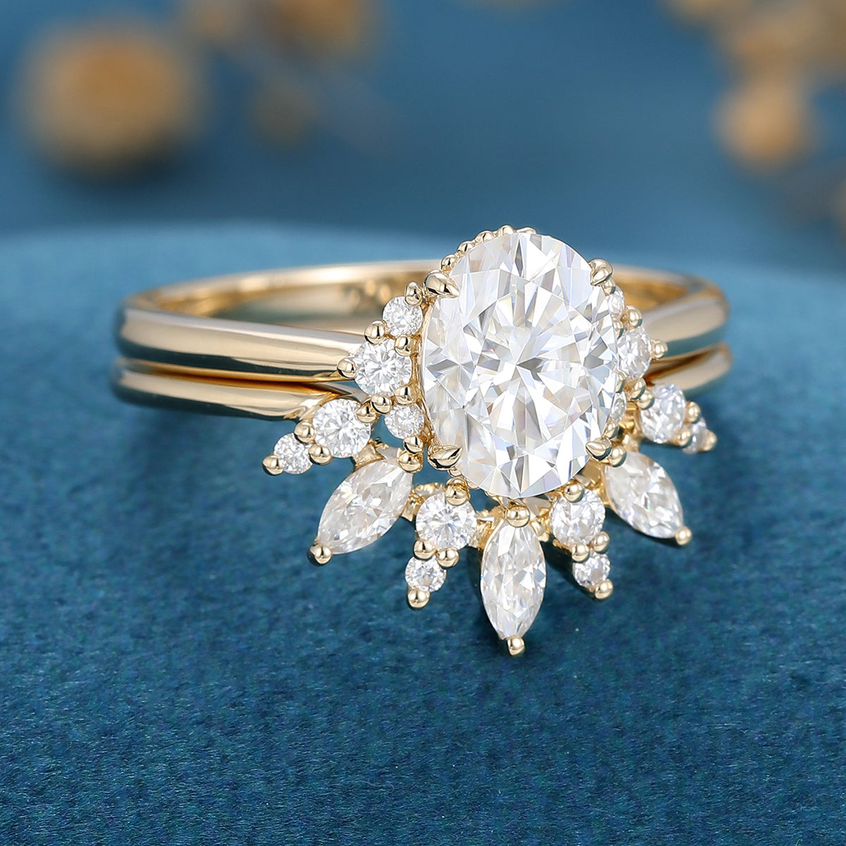 1.33 CT Oval Shaped Moissanite Cluster Bridal Set 3