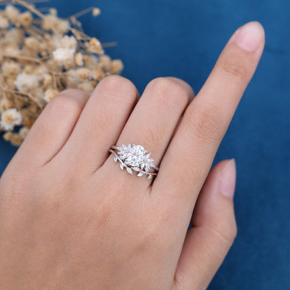 1.33 CT Oval Shaped Moissanite Cluster Bridal Set 3