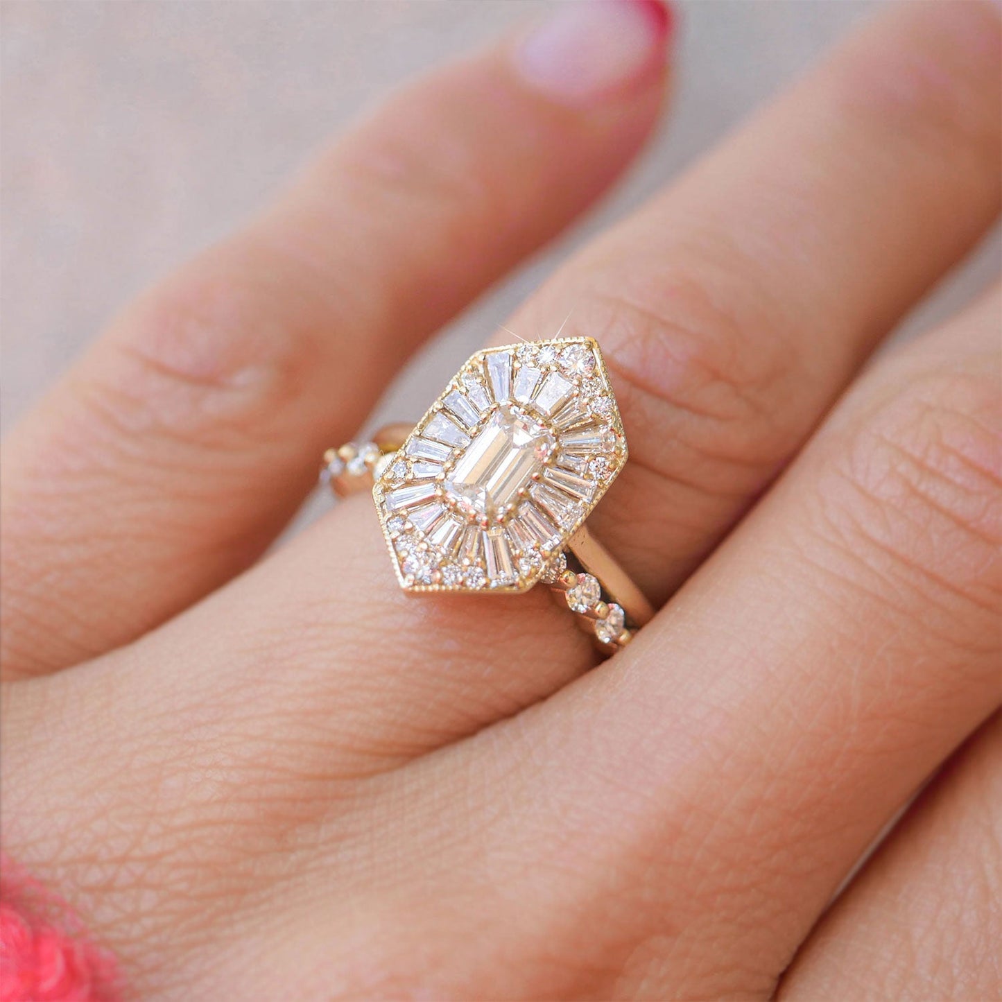 Marquise Shaped Three Stone Lab Grown Diamond Engagement Ring