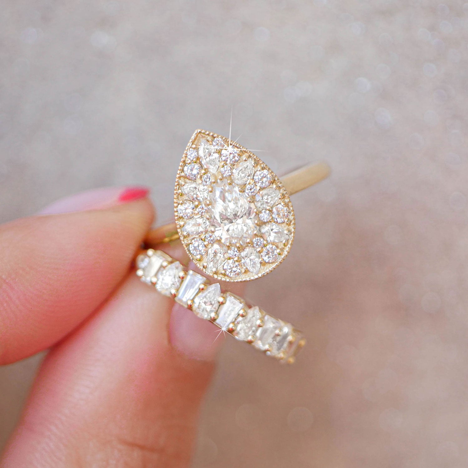 Marquise Shaped Three Stone Lab Grown Diamond Engagement Ring