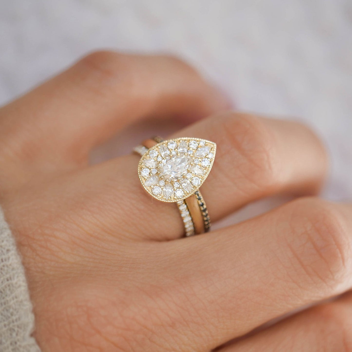 Marquise Shaped Three Stone Lab Grown Diamond Engagement Ring