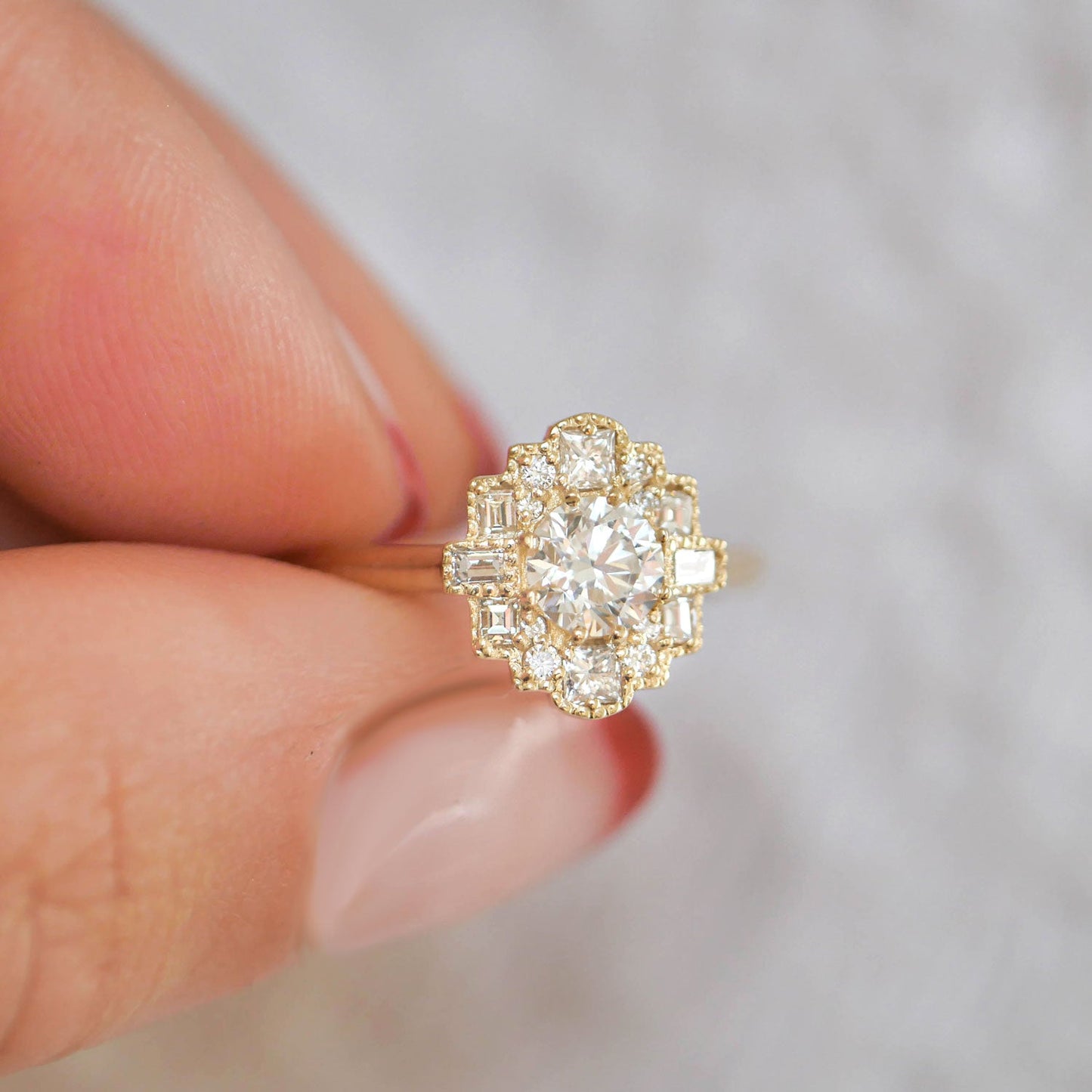 Marquise Shaped Three Stone Lab Grown Diamond Engagement Ring