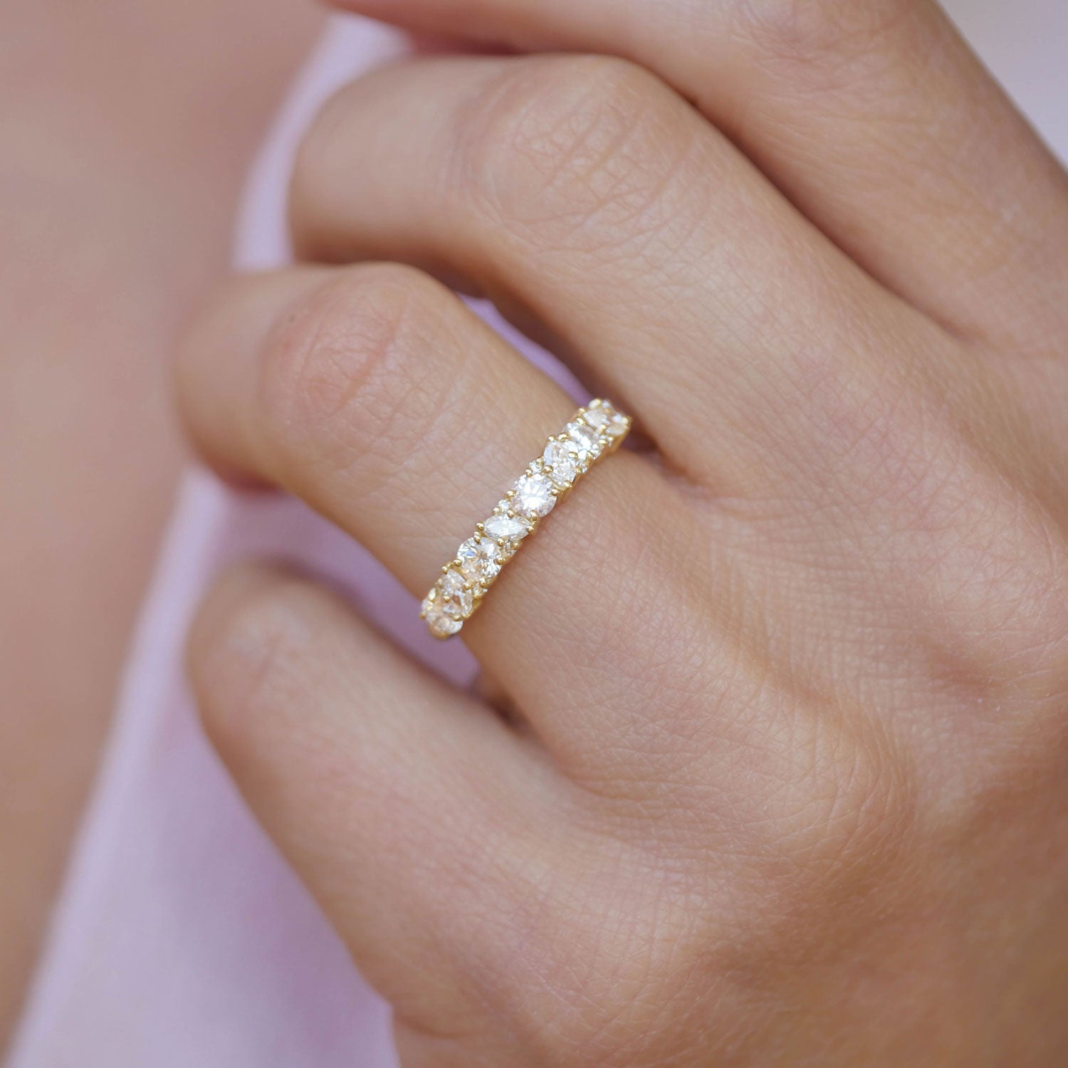 0.25 TCW Round Shaped Half Eternity Lab Grown Diamond Wedding Band