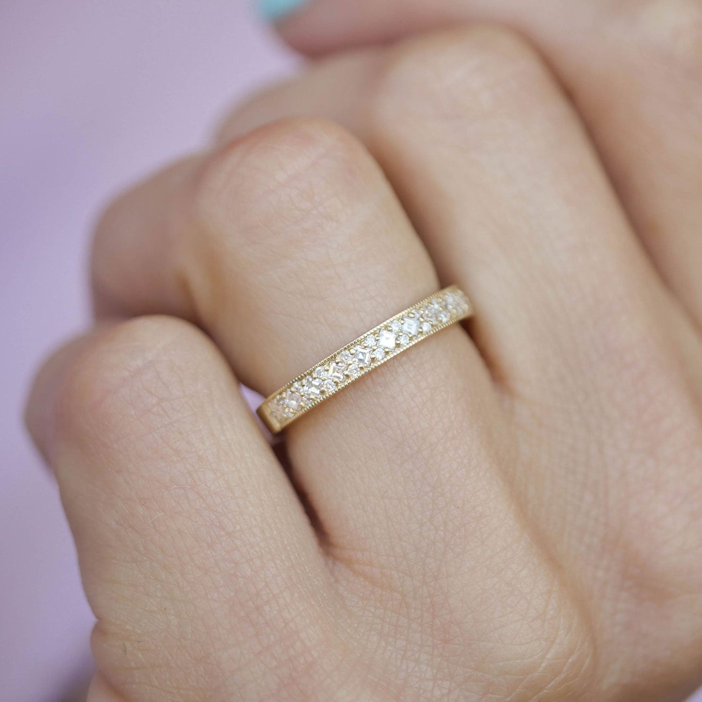 0.25 TCW Round Shaped Half Eternity Lab Grown Diamond Wedding Band