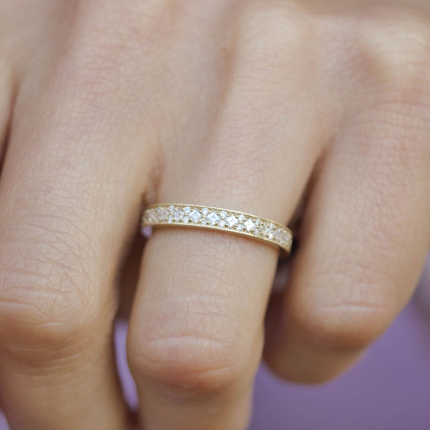 0.25 TCW Round Shaped Half Eternity Lab Grown Diamond Wedding Band