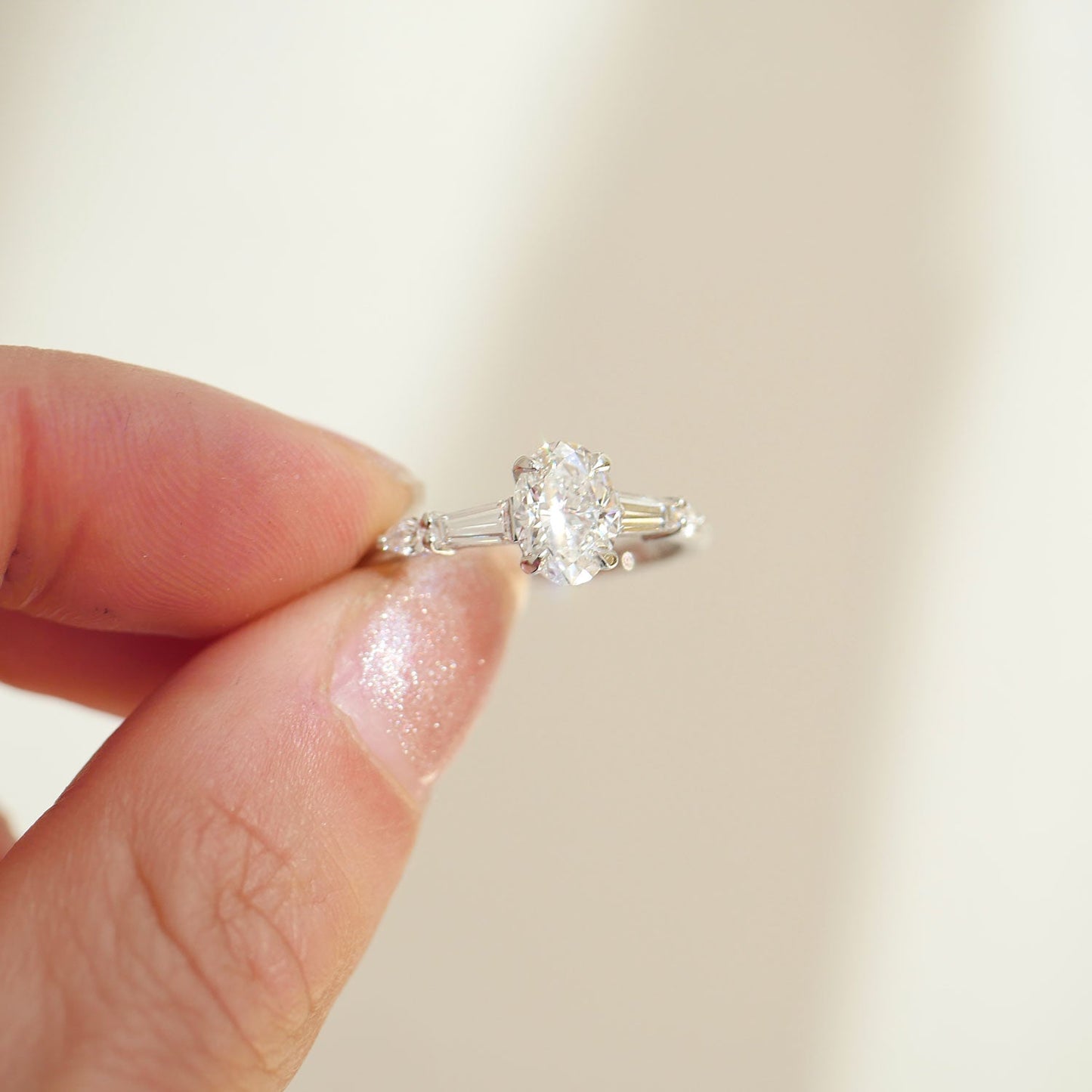 Marquise Shaped Three Stone Lab Grown Diamond Engagement Ring