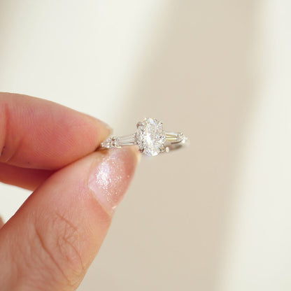 Marquise Shaped Three Stone Lab Grown Diamond Engagement Ring