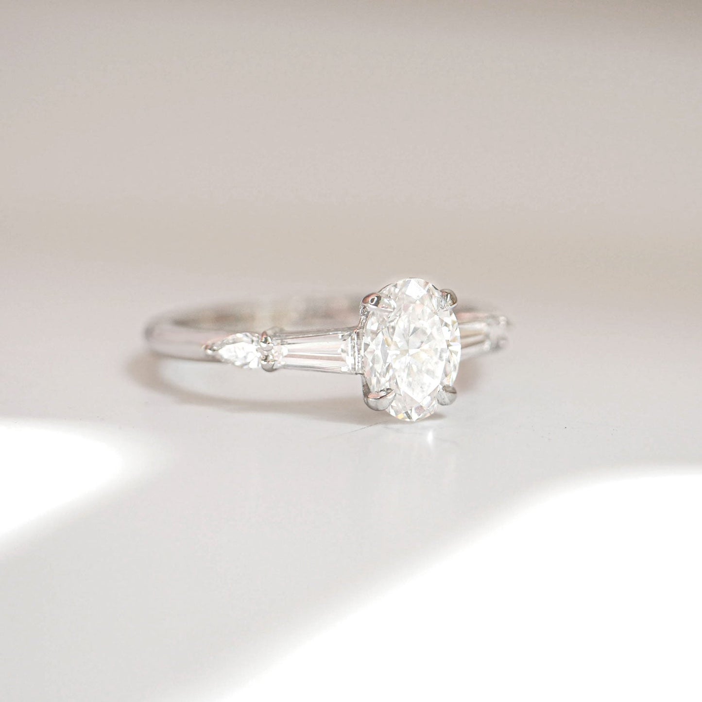 Marquise Shaped Three Stone Lab Grown Diamond Engagement Ring