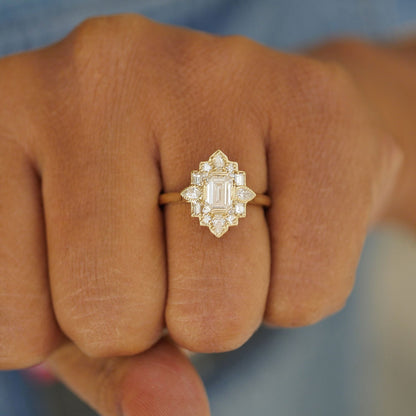 Marquise Shaped Three Stone Lab Grown Diamond Engagement Ring