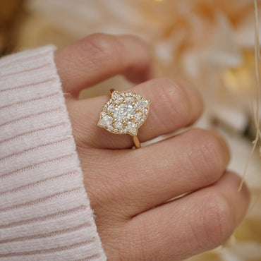 Marquise Shaped Three Stone Lab Grown Diamond Engagement Ring