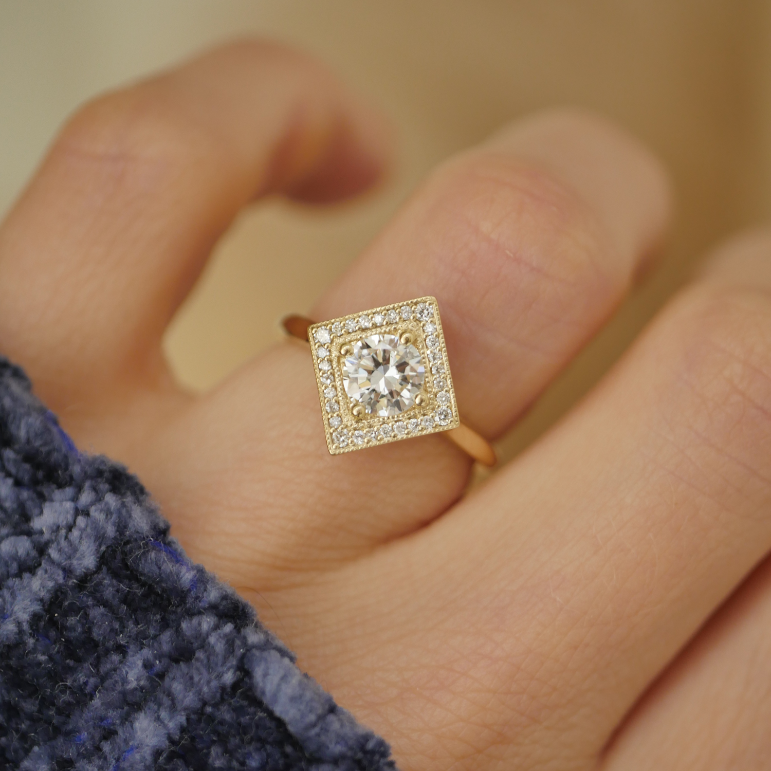 Marquise Shaped Three Stone Lab Grown Diamond Engagement Ring