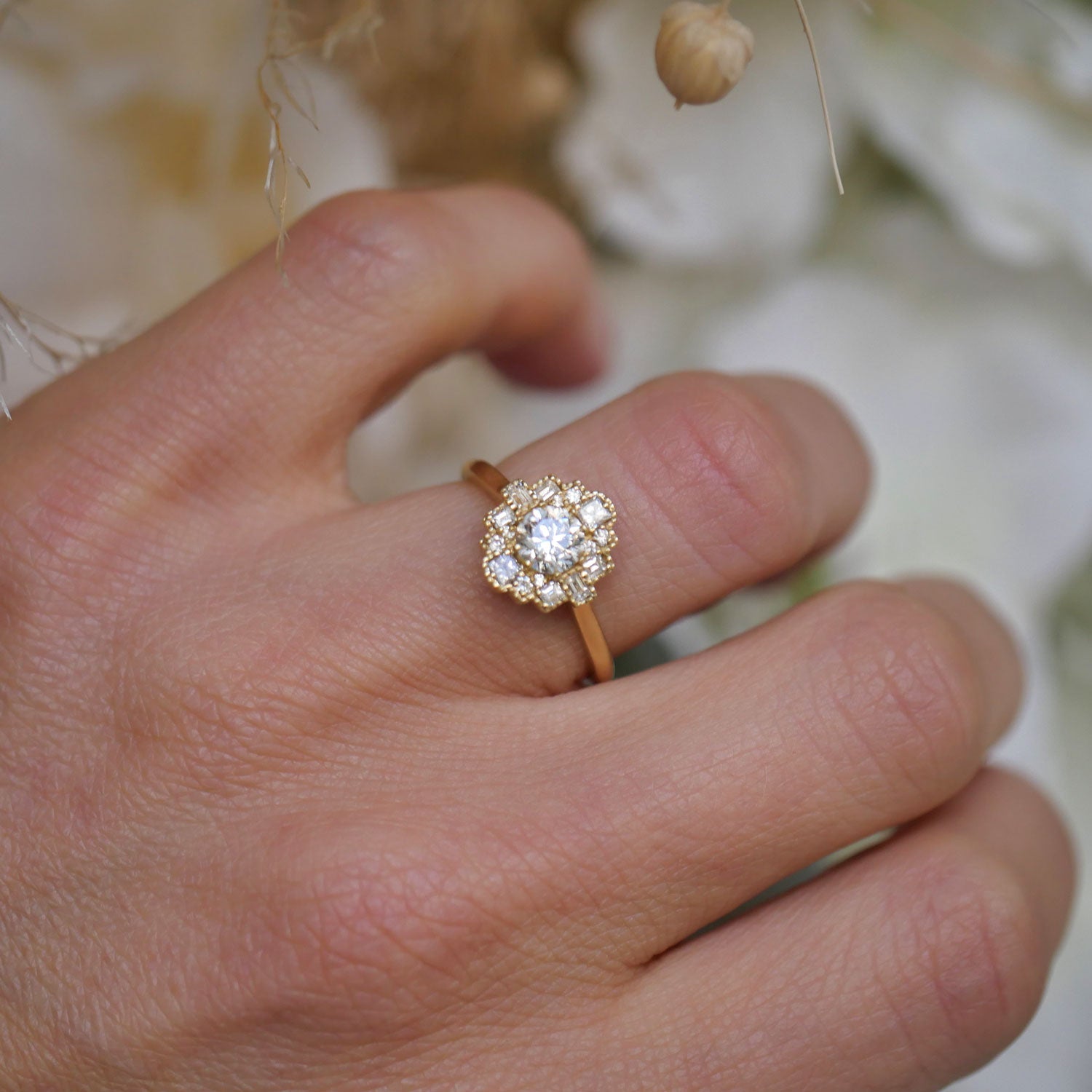 Marquise Shaped Three Stone Lab Grown Diamond Engagement Ring