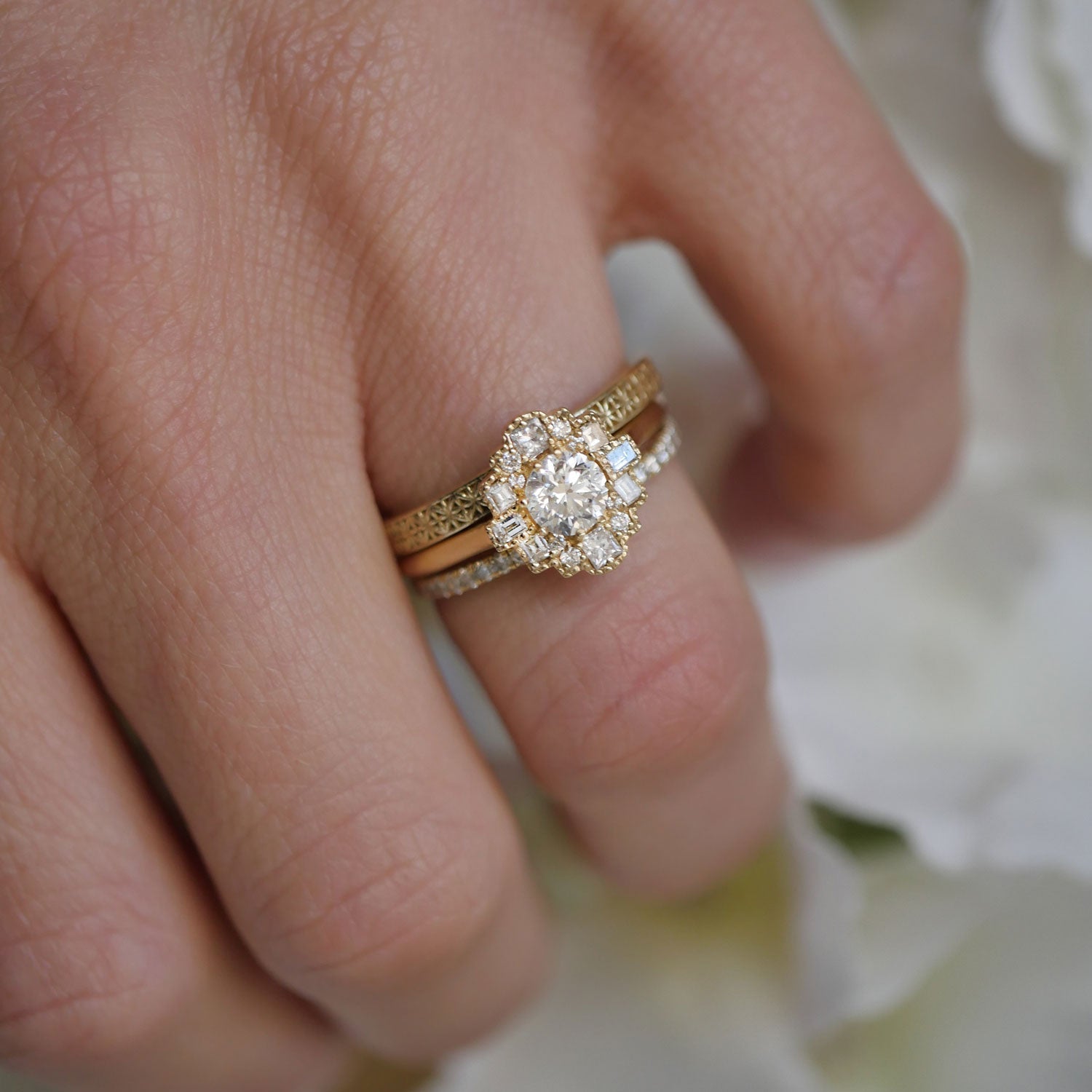 Marquise Shaped Three Stone Lab Grown Diamond Engagement Ring