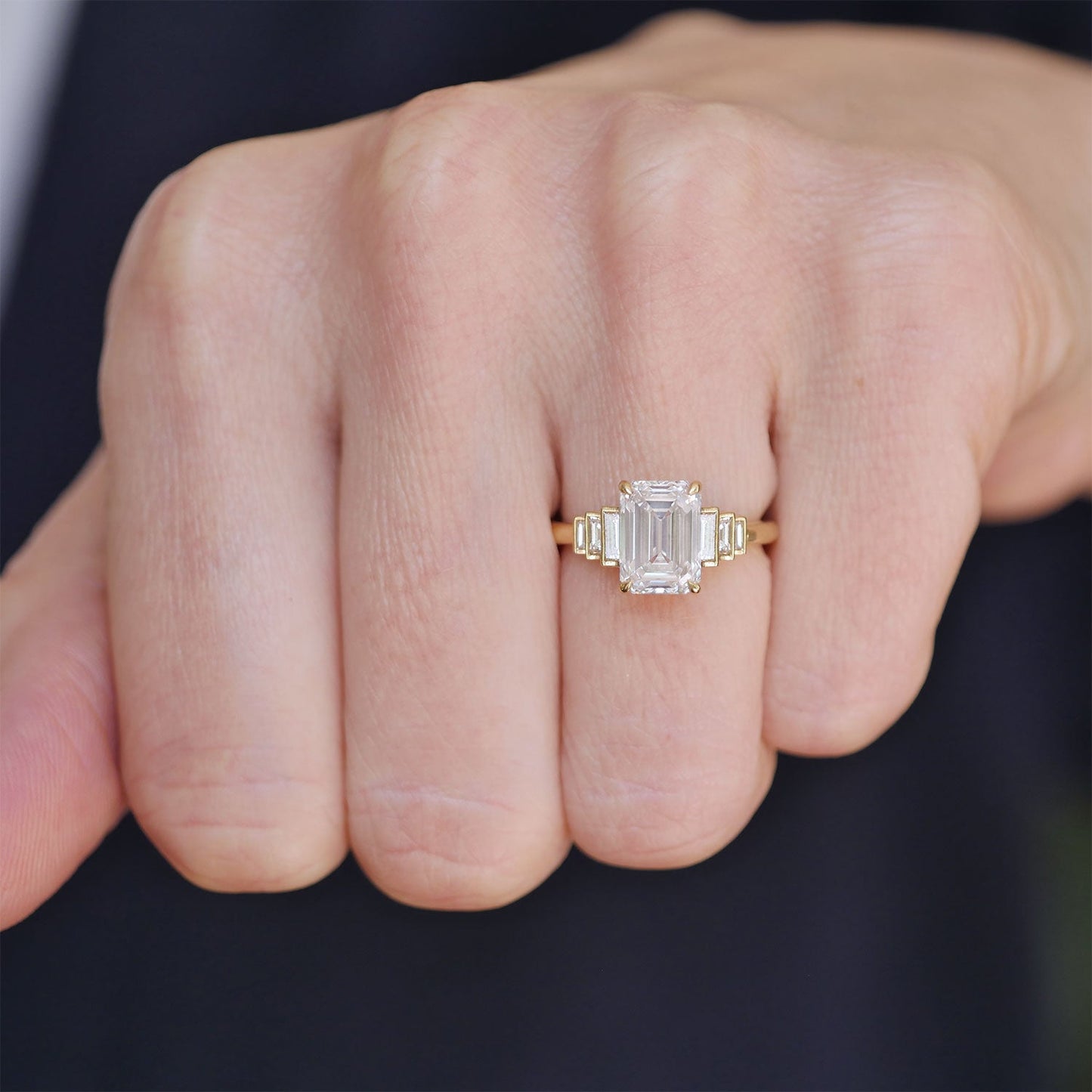 Marquise Shaped Three Stone Lab Grown Diamond Engagement Ring