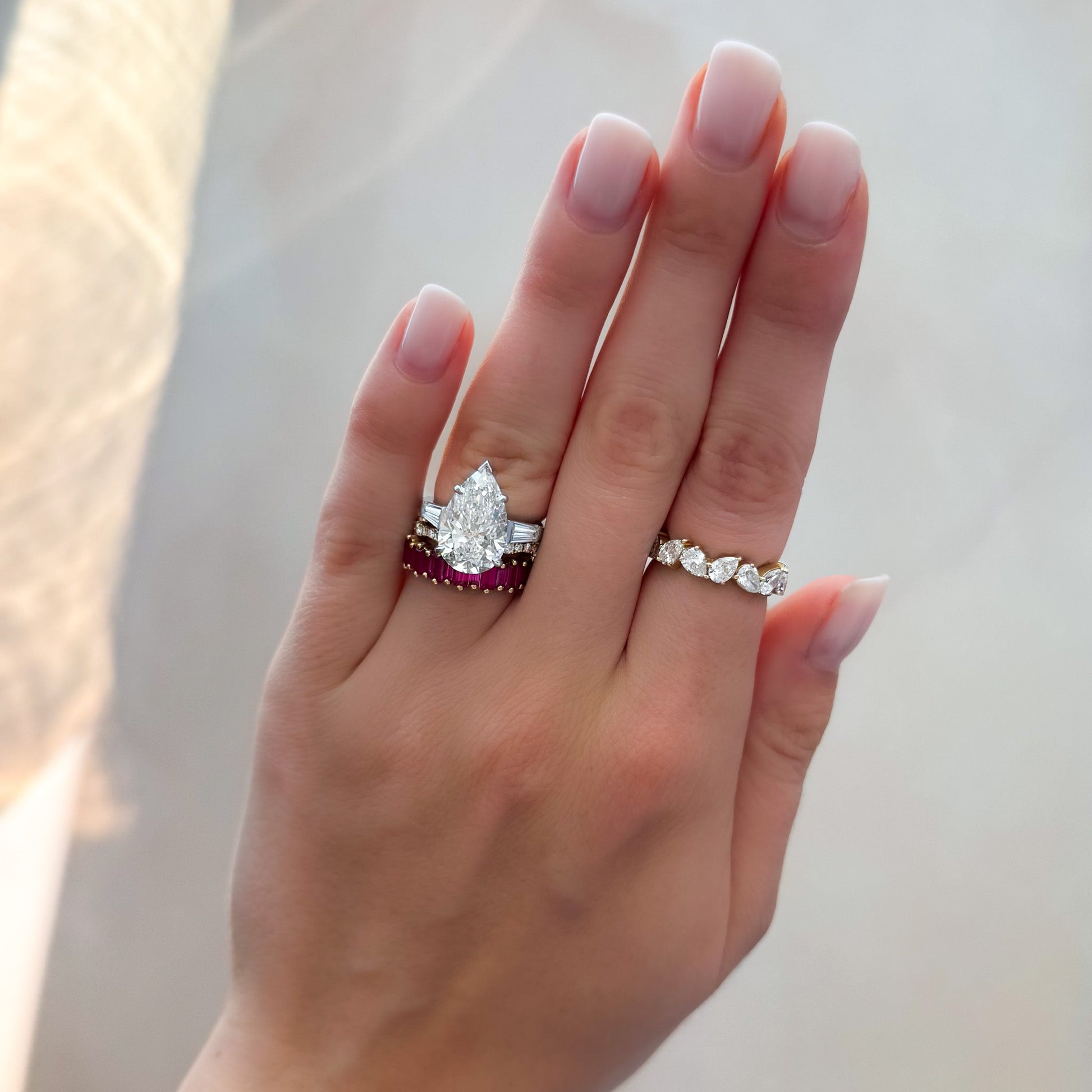 Marquise Shaped Three Stone Lab Grown Diamond Engagement Ring