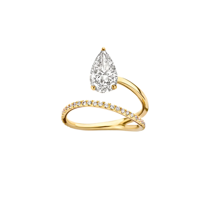 Timeless 1.2 CT Pear Cut Swirl Pave Unique Styled Lab Grown Diamond Engagement Ring