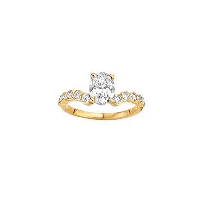 Timeless 1.5 CT Oval Cut Curved Unique Bezel Styled Lab Grown Diamond Engagement Ring