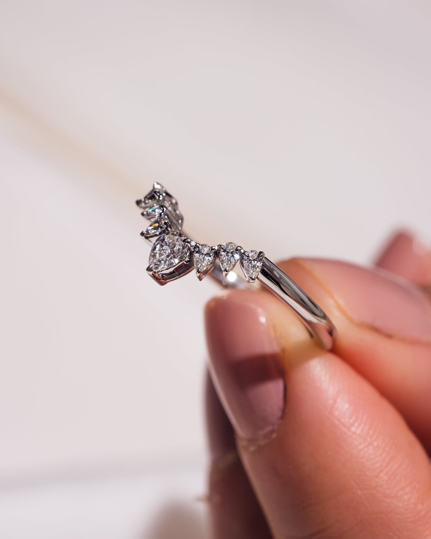 0.34 CT Pear Stones Curved Style Lab Grown Diamond Wedding Band