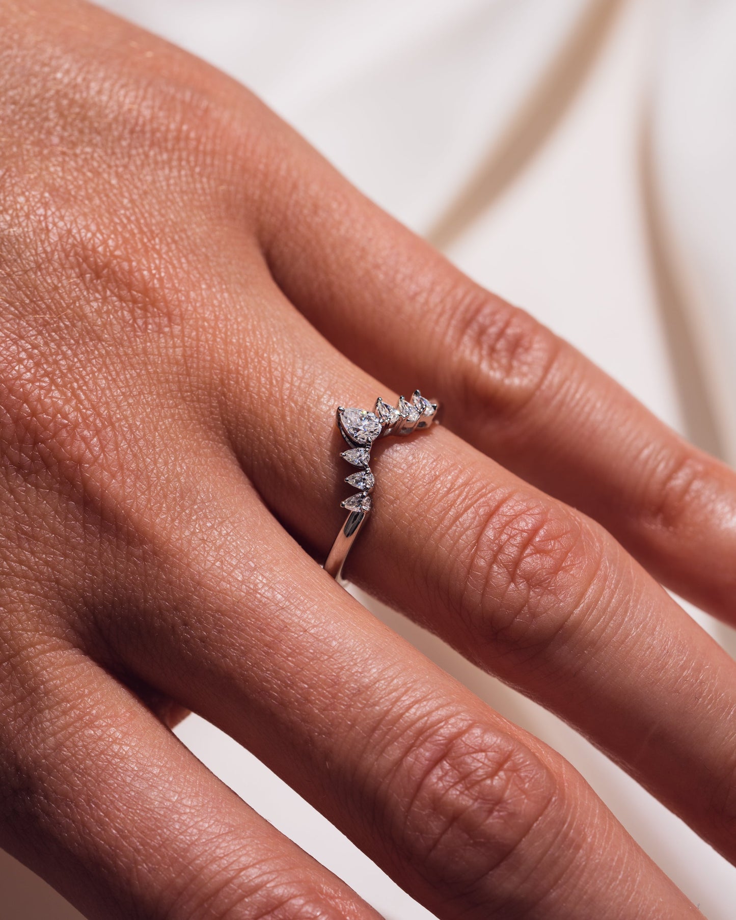 0.34 CT Pear Stones Curved Style Lab Grown Diamond Wedding Band