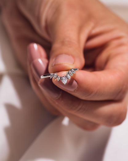 0.34 CT Pear Stones Curved Style Lab Grown Diamond Wedding Band