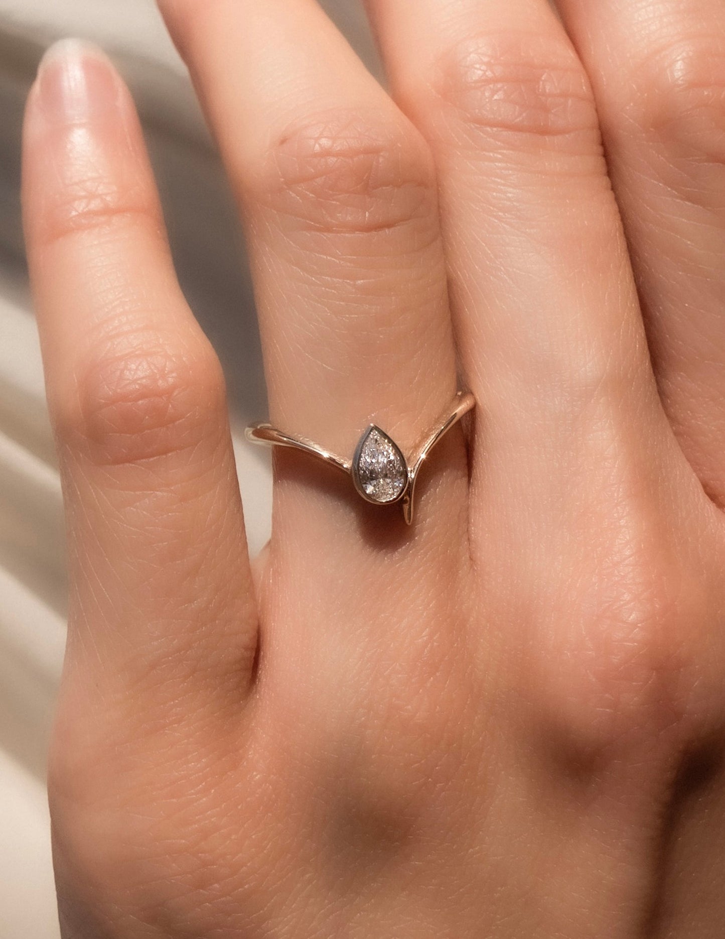 0.45 CT Pear Swirl Solitaire & Bezel Minimal Daily Wear Lab Grown Engagement Ring