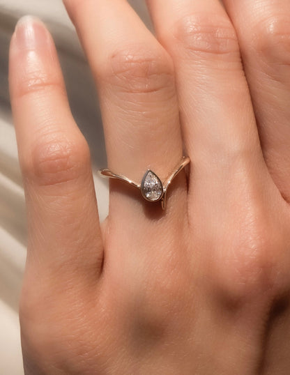 0.45 CT Pear Swirl Solitaire & Bezel Minimal Daily Wear Lab Grown Engagement Ring