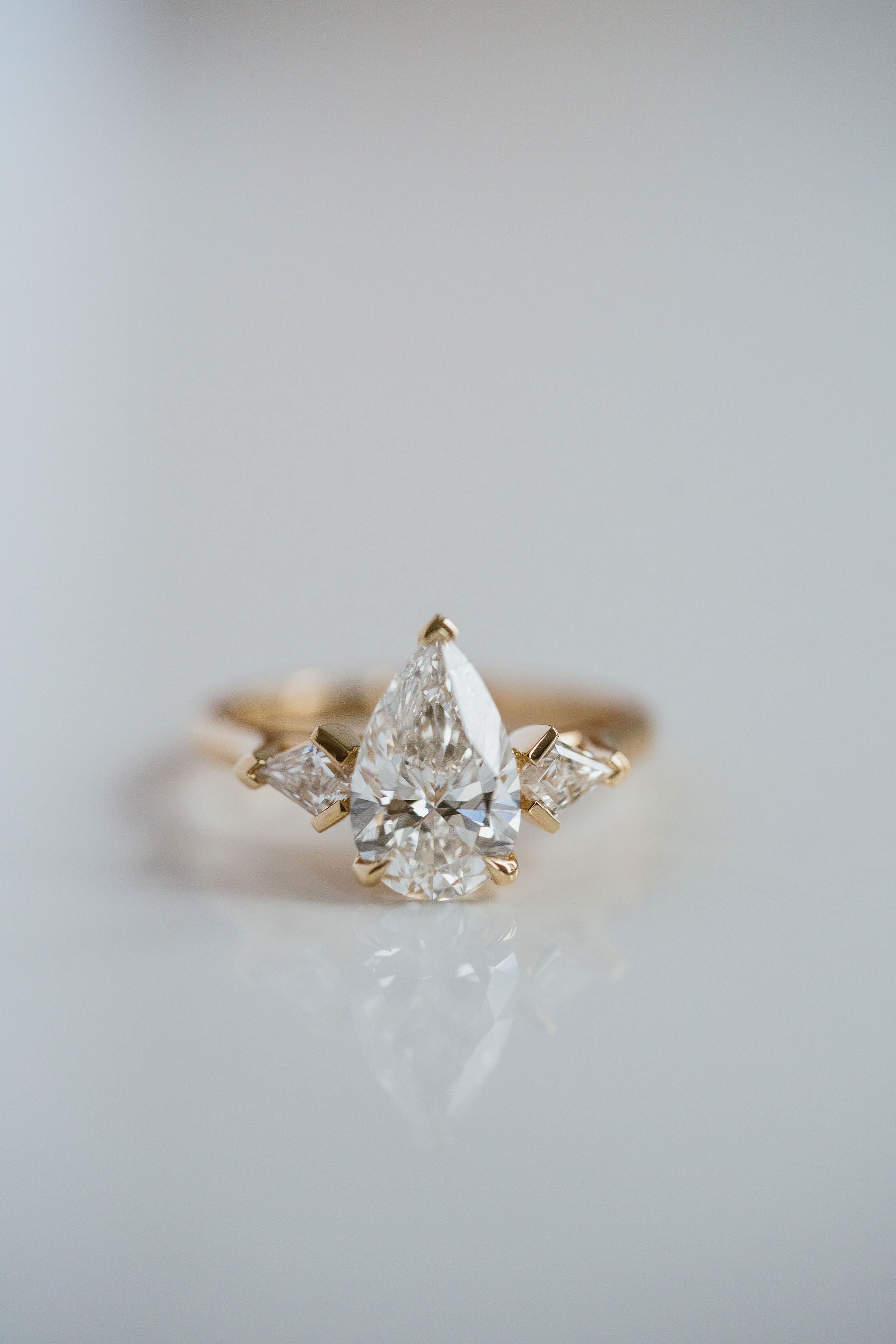 Marquise Shaped Three Stone Lab Grown Diamond Engagement Ring