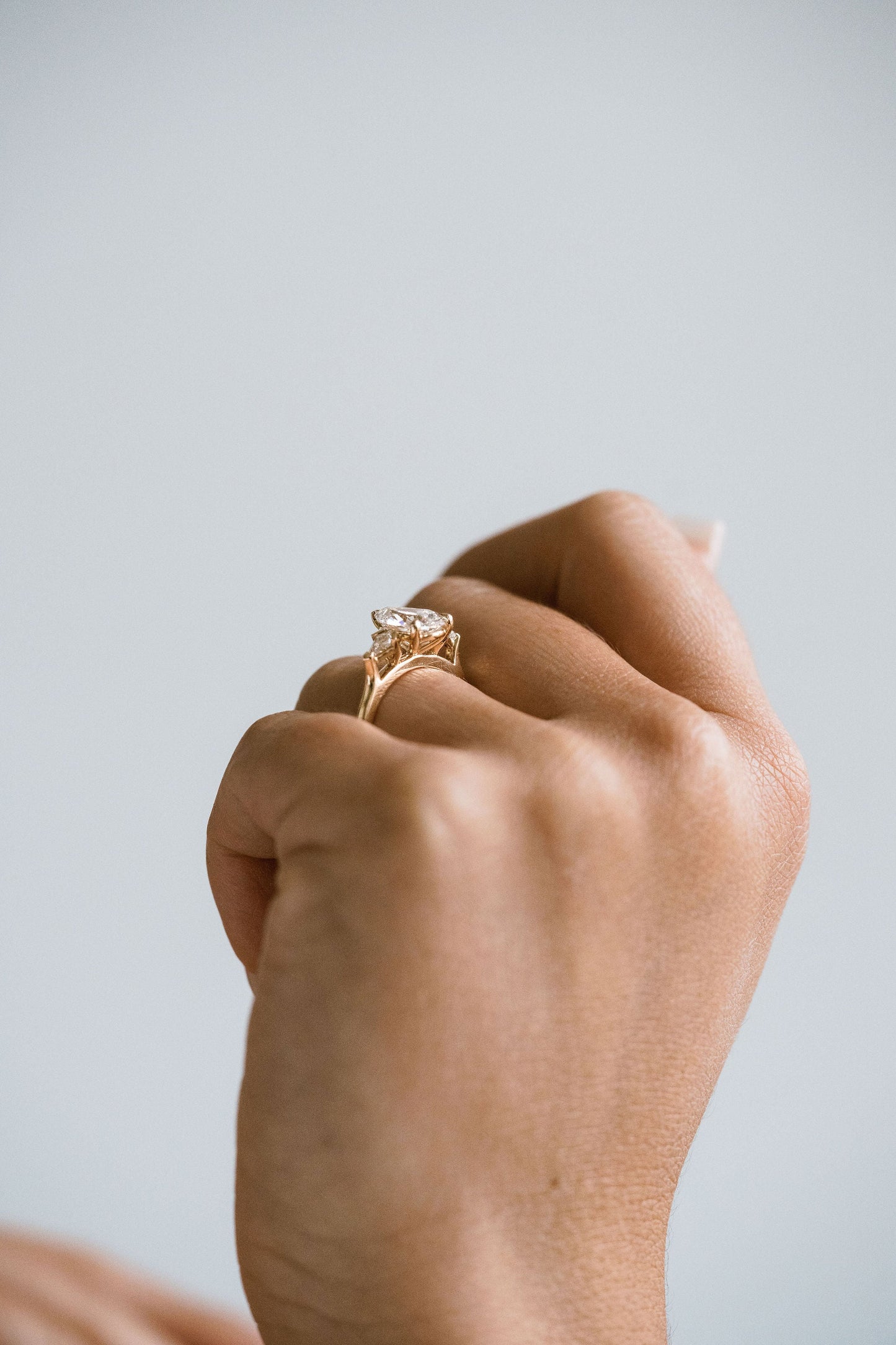 Marquise Shaped Three Stone Lab Grown Diamond Engagement Ring