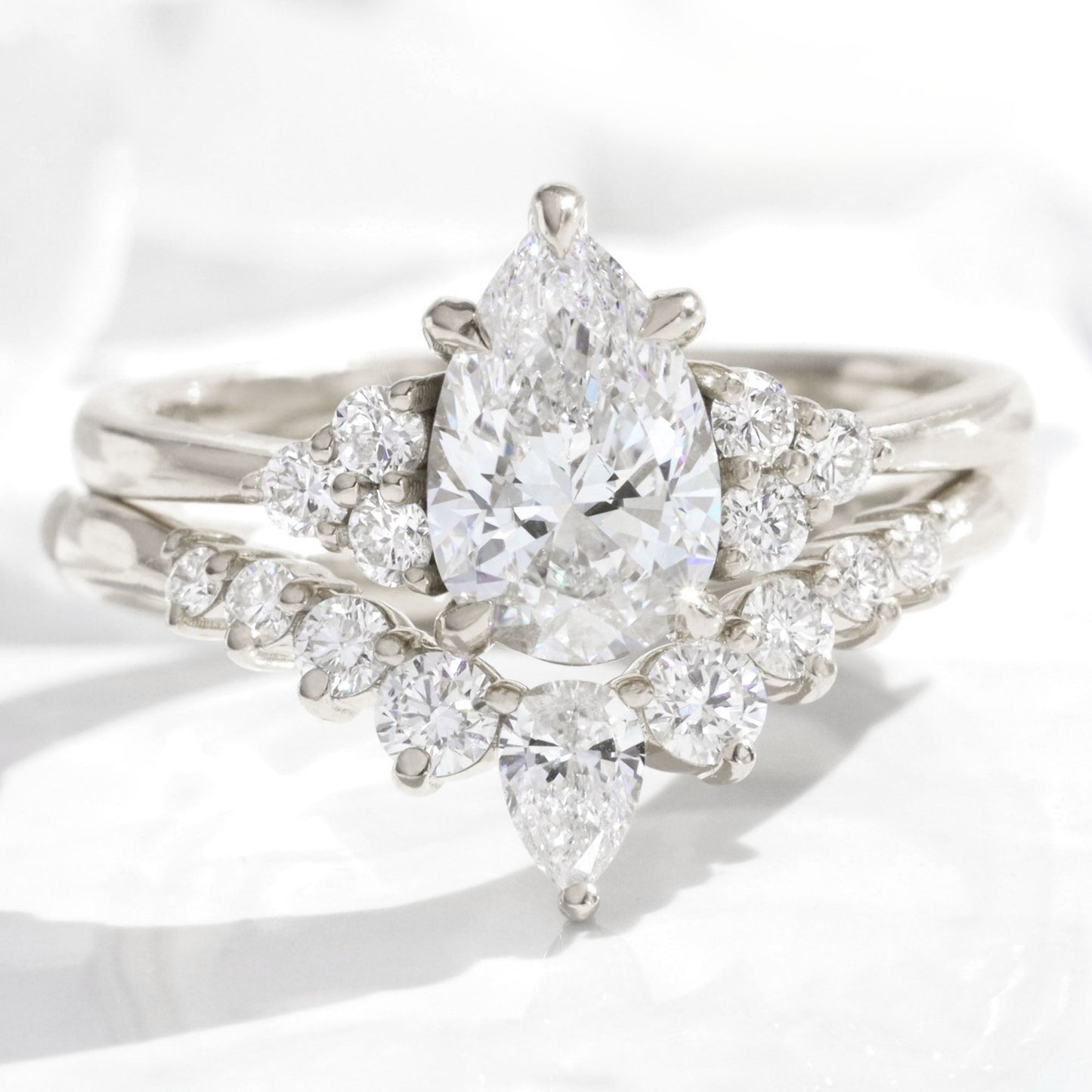 1.2 CT Pear Cut Cluster Lab Grown Diamond Bridal Ring Set