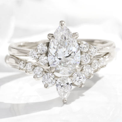 1.2 CT Pear Cut Cluster Lab Grown Diamond Bridal Ring Set