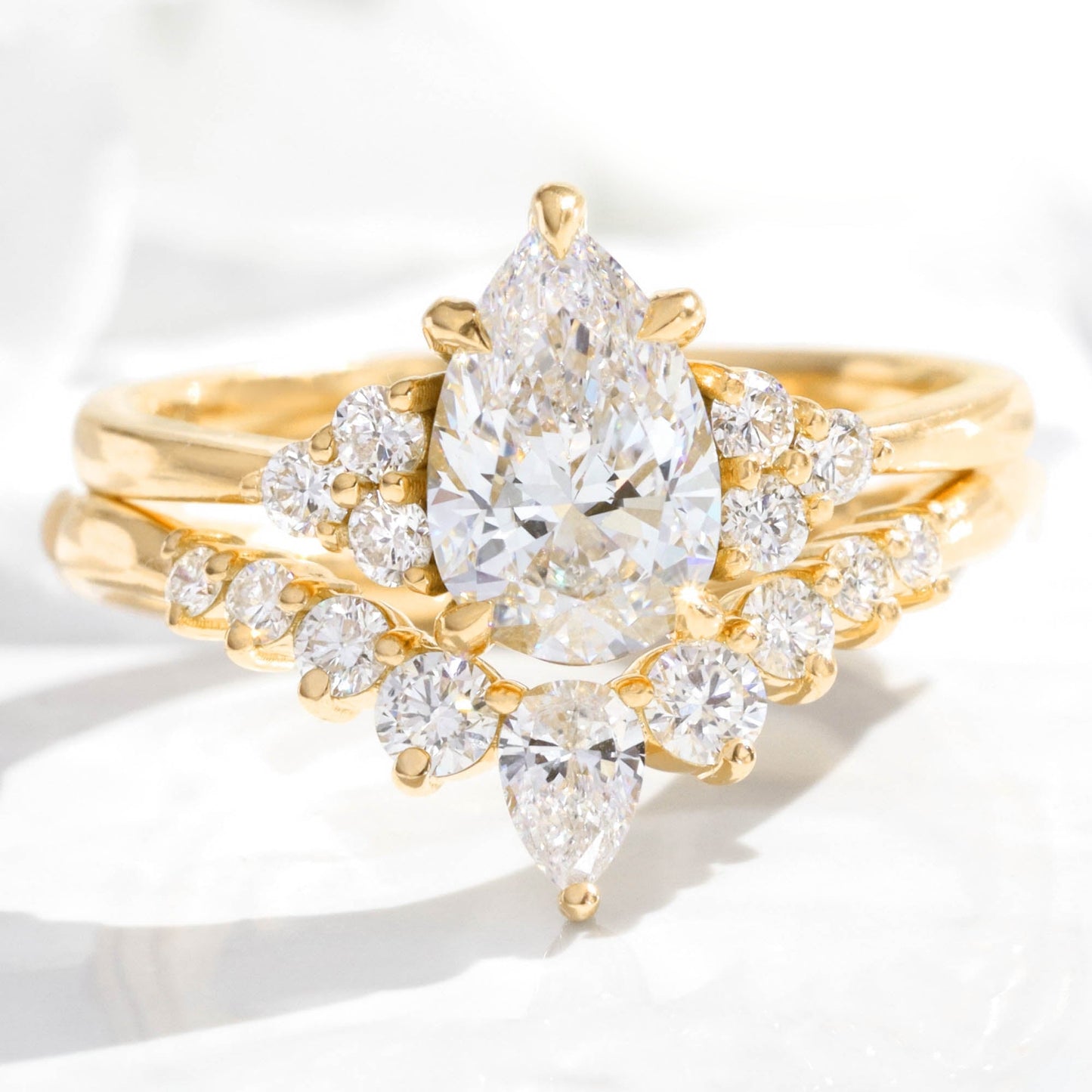 1.2 CT Pear Cut Cluster Lab Grown Diamond Bridal Ring Set