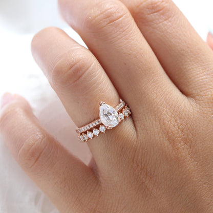 1.5 CT Pear Cut Pave Style Lab Grown Diamond Bridal Ring Set