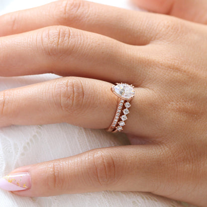 1.5 CT Pear Cut Pave Style Lab Grown Diamond Bridal Ring Set