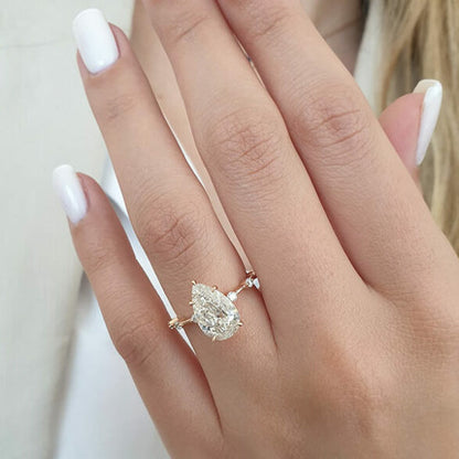 2.50 CT Pear Cut Dainty Pave Setting Moissanite Engagement Ring 1