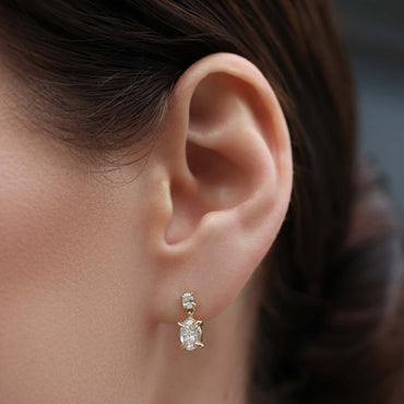 1.2 TCW Oval Cut Lab Grown Diamond Dangles Earrings in Gold