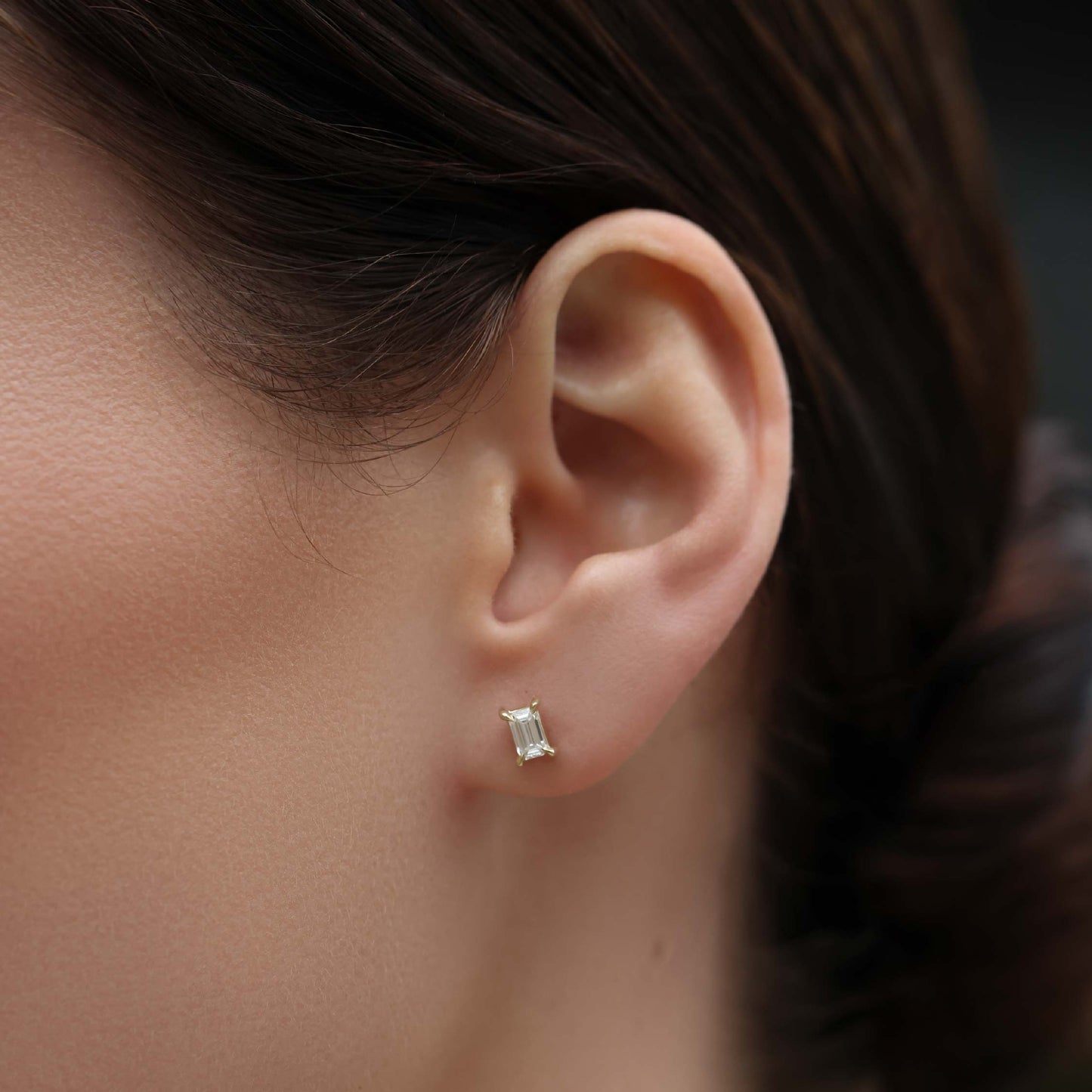 0.50 TCW Emerald Cut Lab Grown Diamond Stud Earrings in Gold