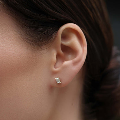 0.50 TCW Emerald Cut Lab Grown Diamond Stud Earrings in Gold