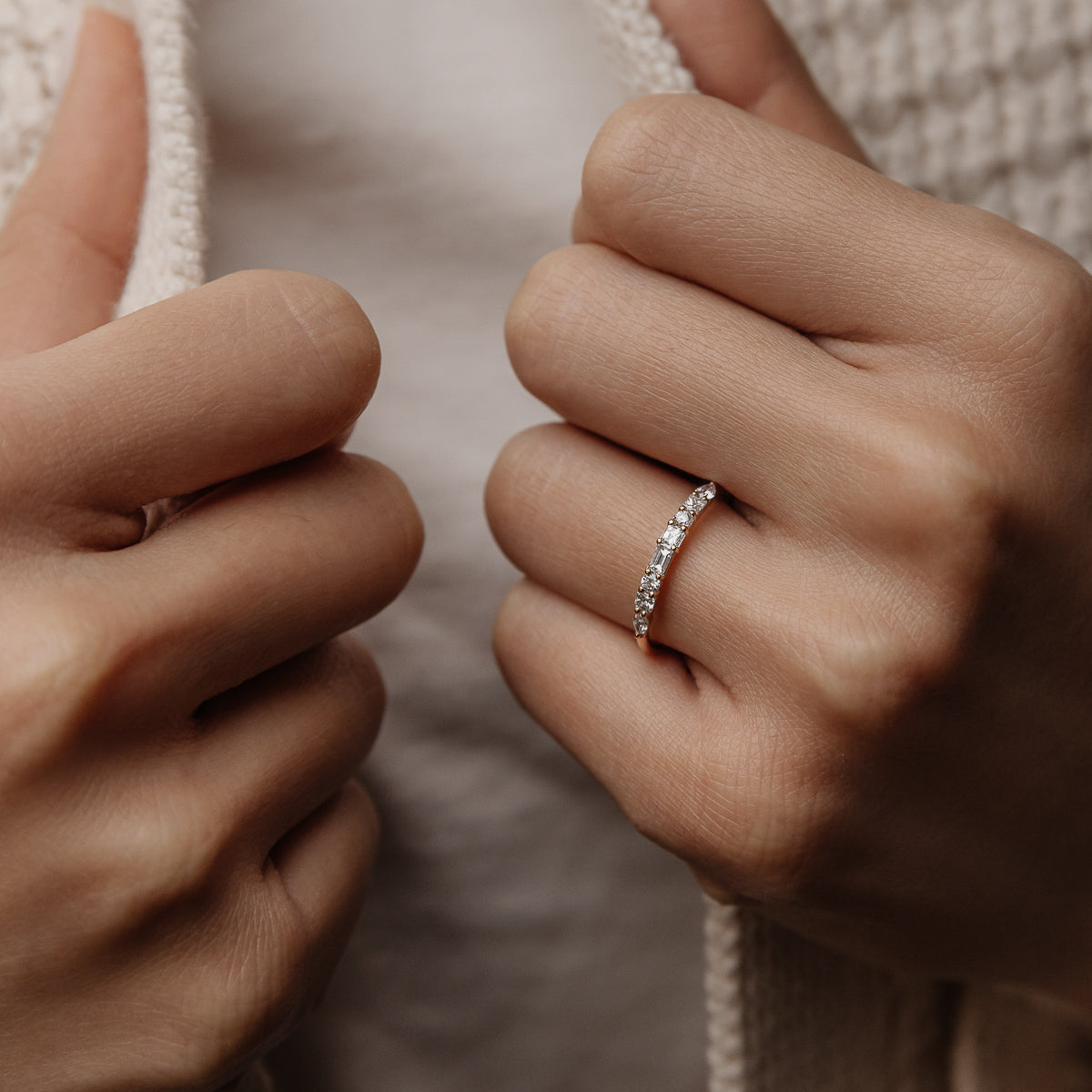 0.40 TCW Round, Pear, Marquise & Baguette Stones Half Eternity Lab Grown Diamond Wedding Band