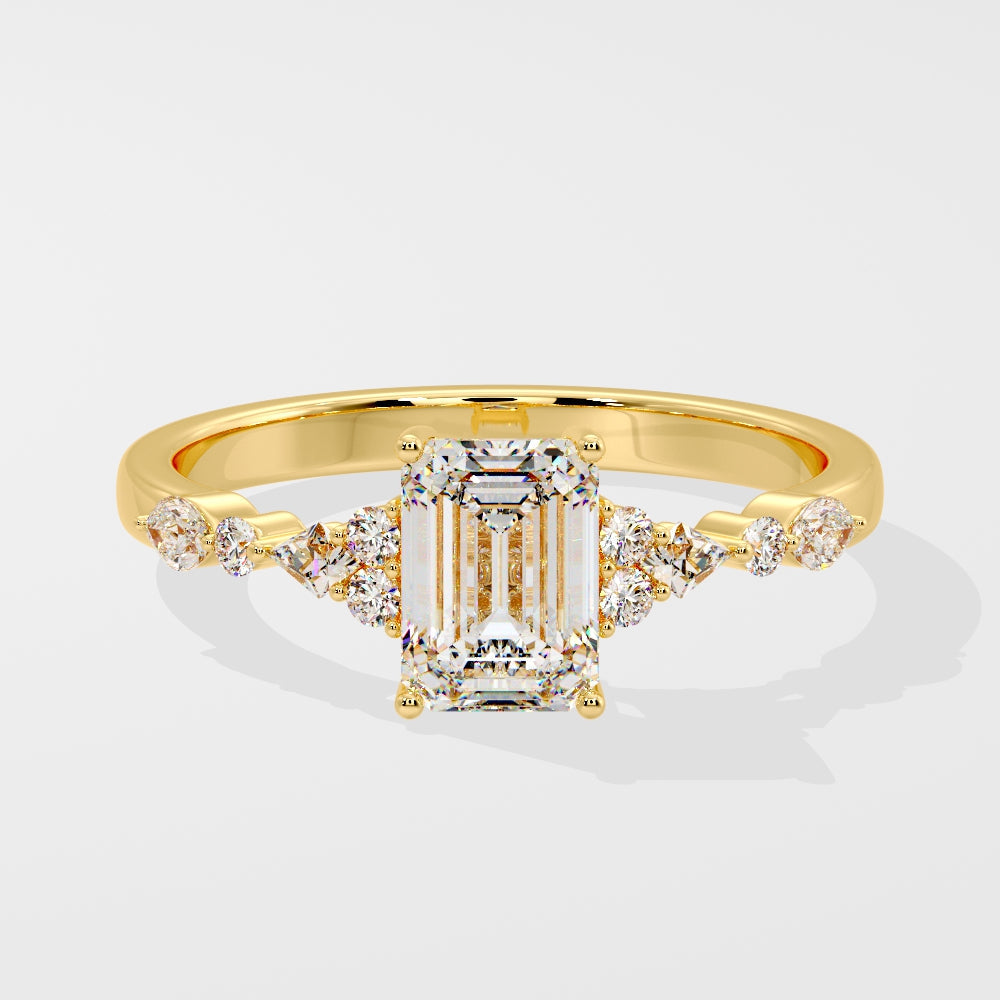 1 CT Emerald Cut Cluster & Pave Lab Grown Diamond Engagement Ring