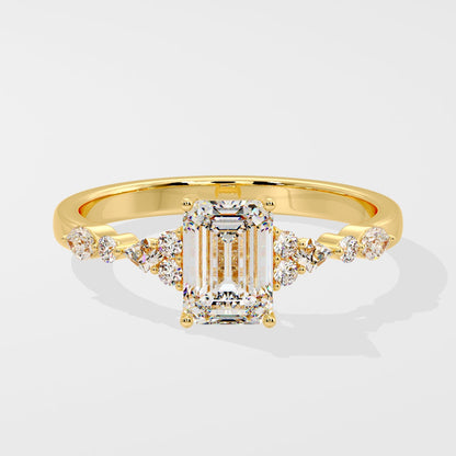 1 CT Emerald Cut Cluster & Pave Lab Grown Diamond Engagement Ring