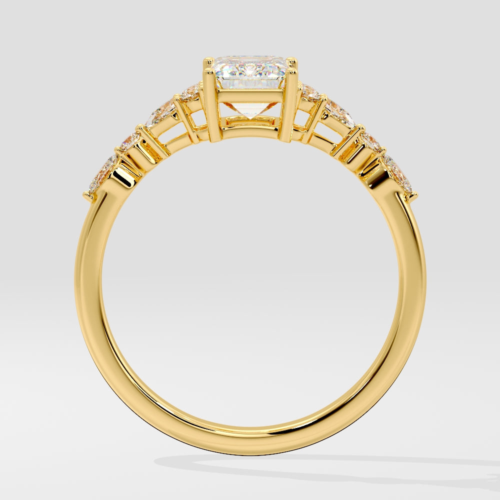 1 CT Emerald Cut Cluster & Pave Lab Grown Diamond Engagement Ring