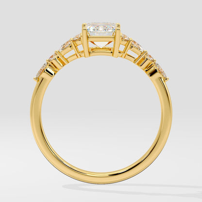 1 CT Emerald Cut Cluster & Pave Lab Grown Diamond Engagement Ring