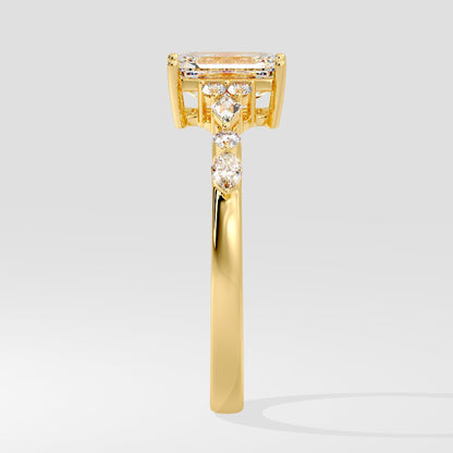 1 CT Emerald Cut Cluster & Pave Lab Grown Diamond Engagement Ring